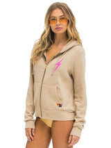 Bolt 2 Zip Hoodie - Sand-Neon Pink-AVIATOR NATION-Over the Rainbow