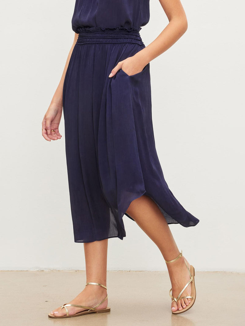 Dimi Crinkle Skirt - Navy-Velvet-Over the Rainbow