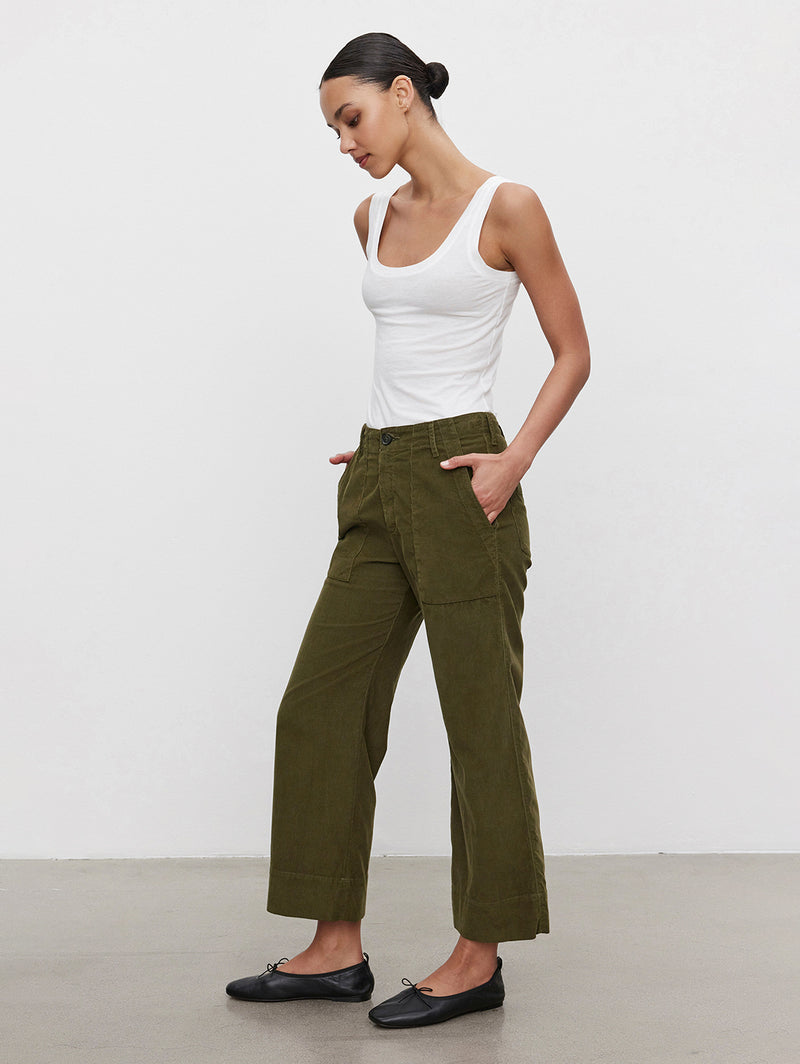 Vera Cropped Corduroy Pant - Aloe-Velvet-Over the Rainbow