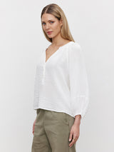 Vivi Gauze Half Button Up - White-Velvet-Over the Rainbow