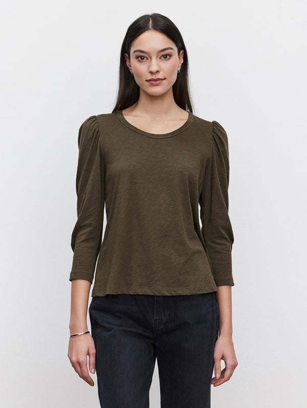 Wilda Slub Mutton Sleeve Top - Thicket-Velvet-Over the Rainbow