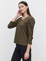 Wilda Slub Mutton Sleeve Top - Thicket-Velvet-Over the Rainbow