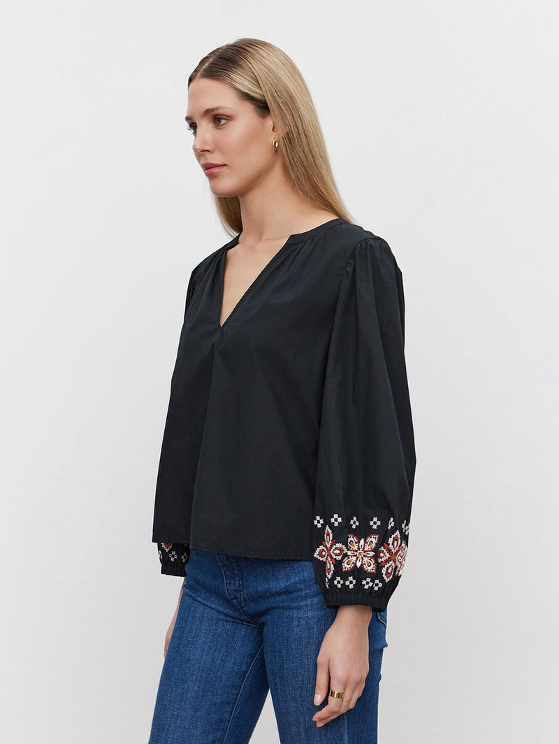 Paola Flower Embroidery Top - Black-Velvet-Over the Rainbow