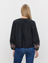 Paola Flower Embroidery Top - Black-Velvet-Over the Rainbow