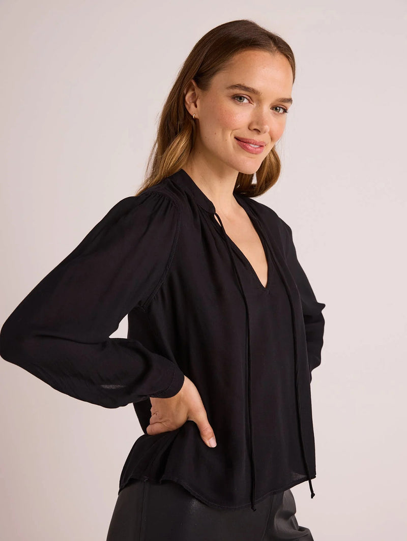 Flowy Tie Neck Pullover - Black-Bella Dahl-Over the Rainbow