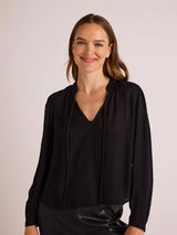 Flowy Tie Neck Pullover - Black-Bella Dahl-Over the Rainbow