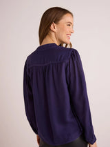 Flowy Tie Neck Pullover - Dark Sapphire-Bella Dahl-Over the Rainbow