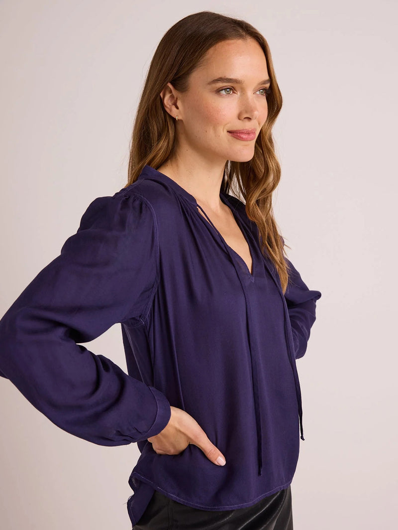 Flowy Tie Neck Pullover - Dark Sapphire-Bella Dahl-Over the Rainbow