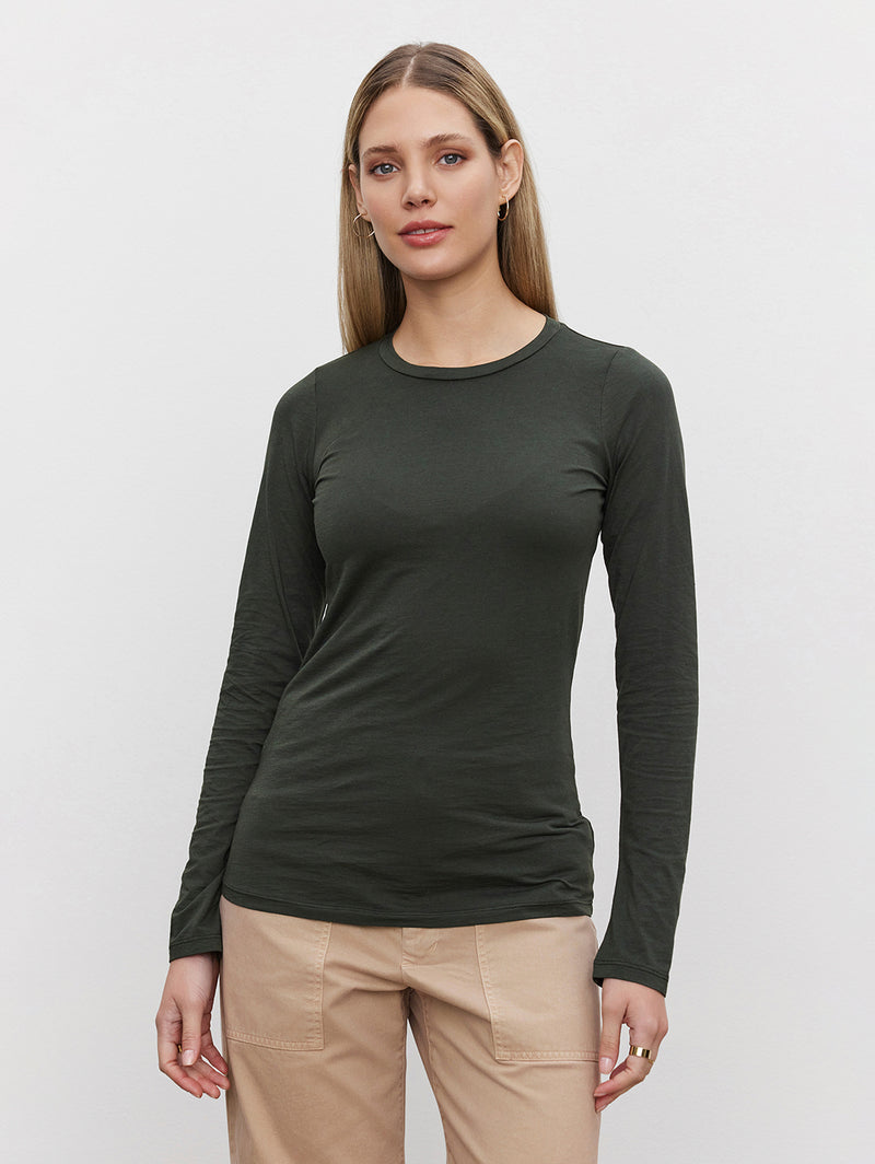 Zofina Long Sleeve Crew Tee - Thicket-Velvet-Over the Rainbow