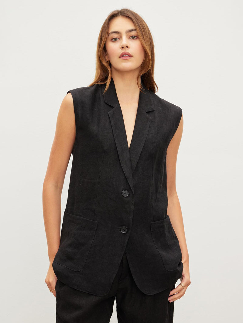 Bethan Linen Vest - Black-Velvet-Over the Rainbow