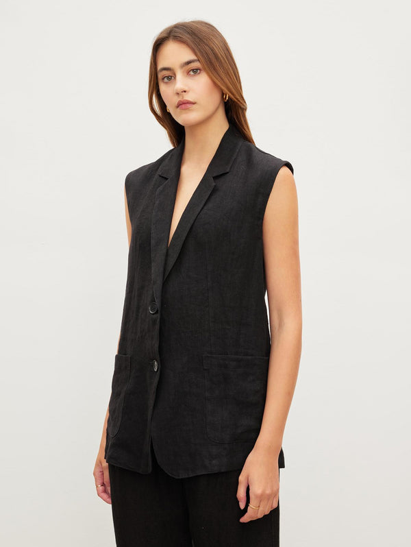 Bethan Linen Vest - Black-Velvet-Over the Rainbow