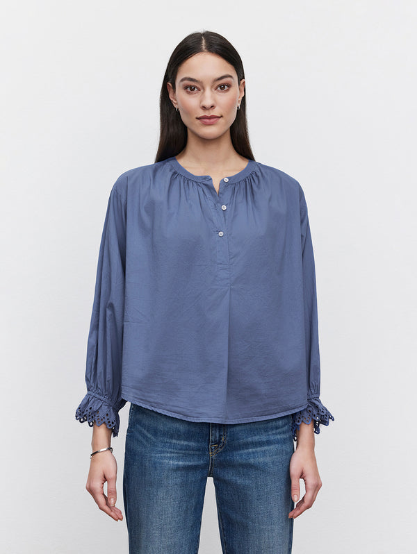 Jacoba Poplin Top - Bluejay-Velvet-Over the Rainbow