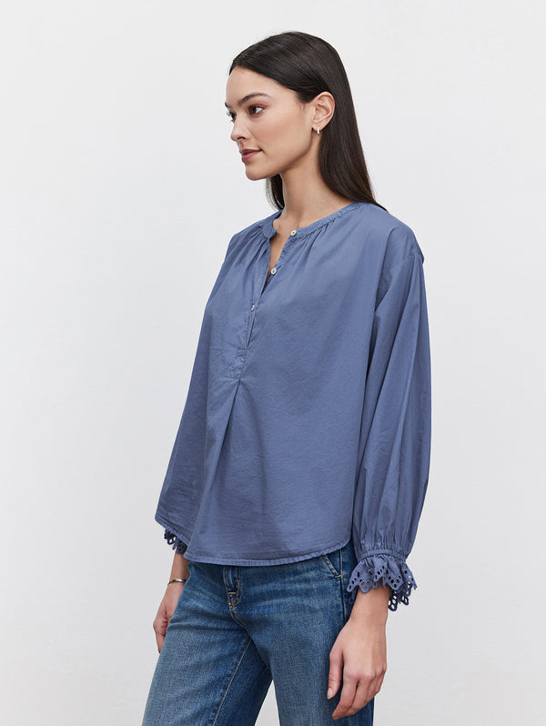 Jacoba Poplin Top - Bluejay-Velvet-Over the Rainbow