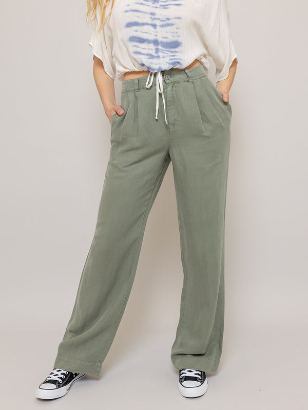 Greta Pleated Wide Pant - Army-Bella Dahl-Over the Rainbow