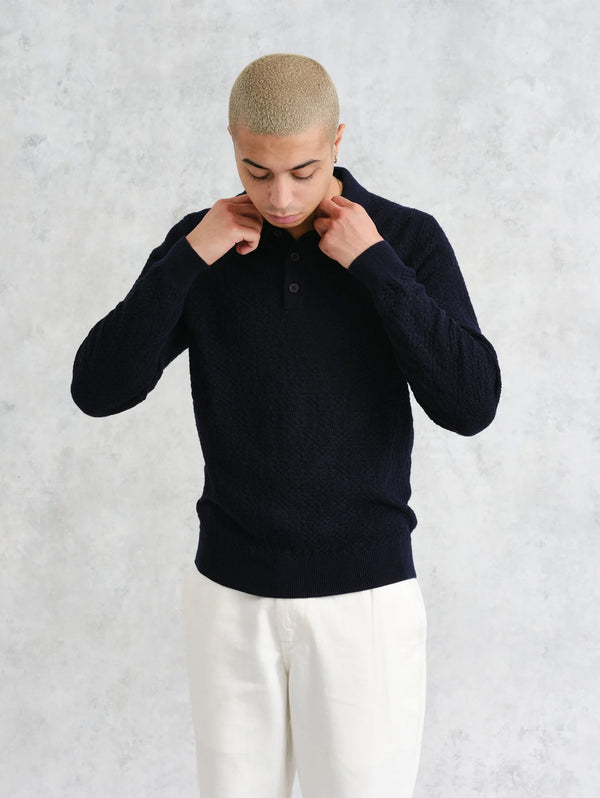 Oban Polo - Navy Textured Knit-Wax London-Over the Rainbow