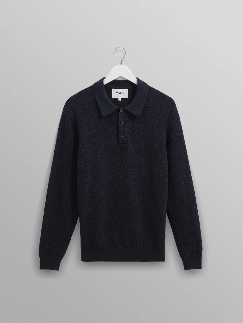 Oban Polo - Navy Textured Knit-Wax London-Over the Rainbow