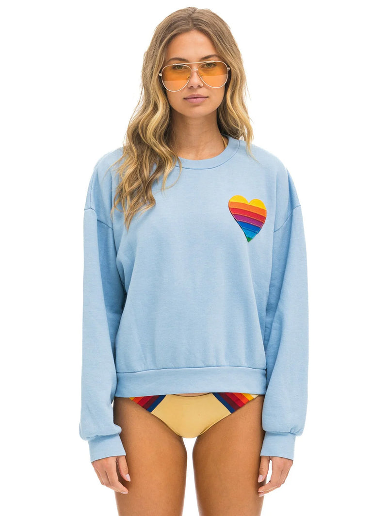 Rainbow Heart Stitch Crew Sweatshirt - Ice-AVIATOR NATION-Over the Rainbow