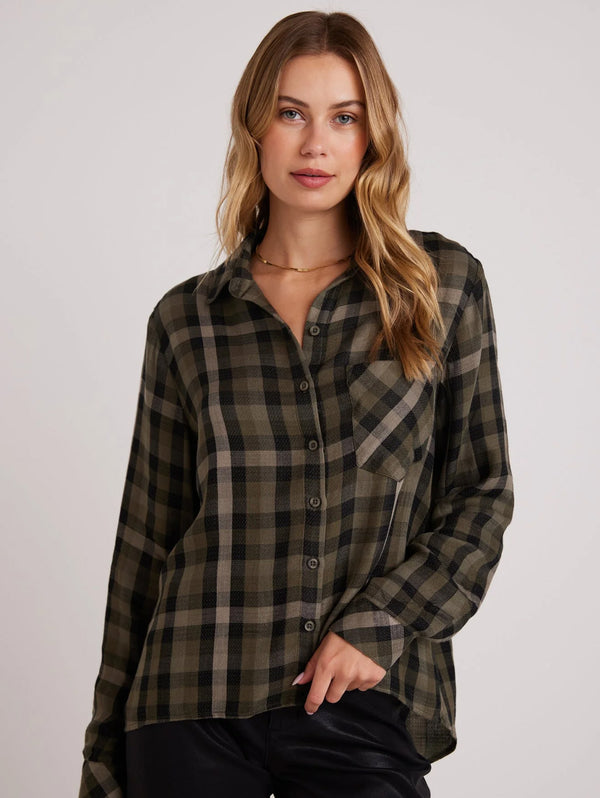 Slouchy Pocket Button Down - Olive Plaid-Bella Dahl-Over the Rainbow