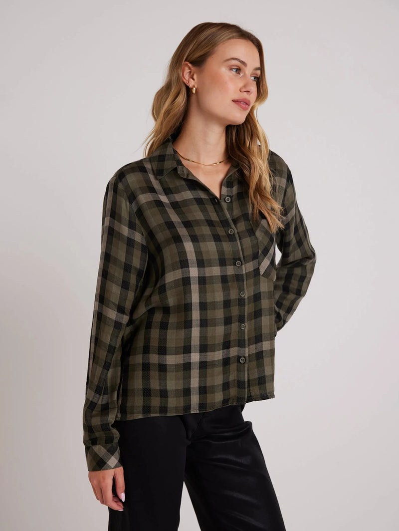 Slouchy Pocket Button Down - Olive Plaid-Bella Dahl-Over the Rainbow