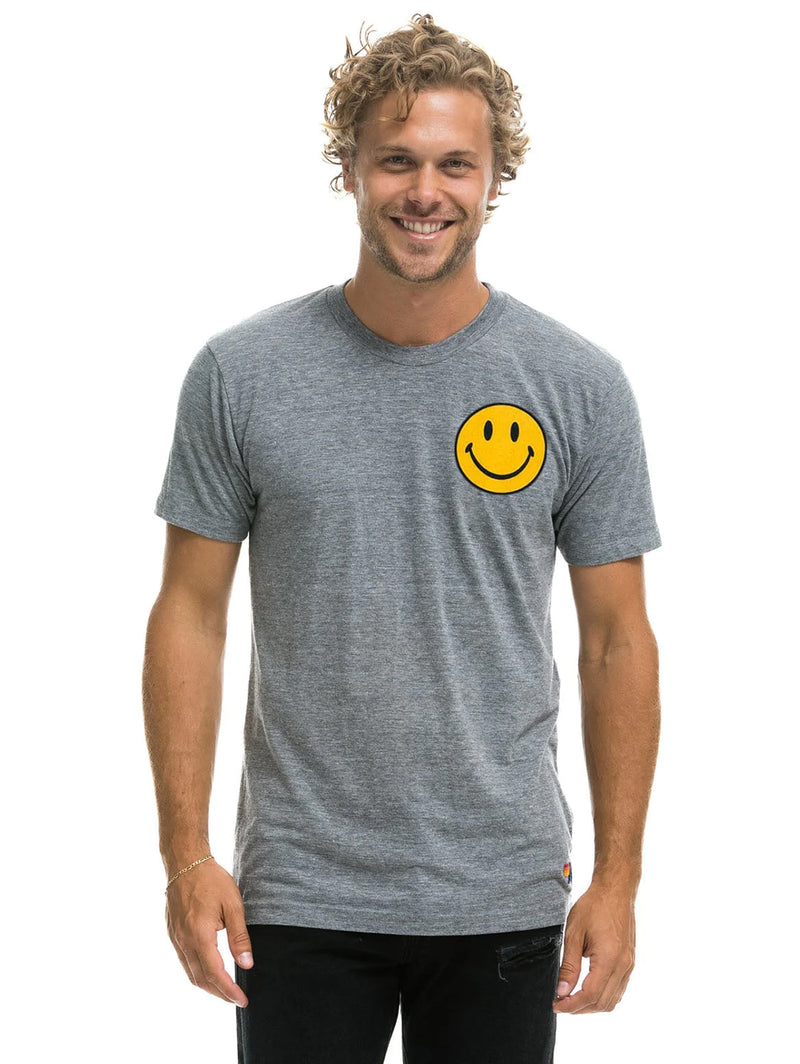 Smiley Crew Tee - Heather Grey-AVIATOR NATION-Over the Rainbow