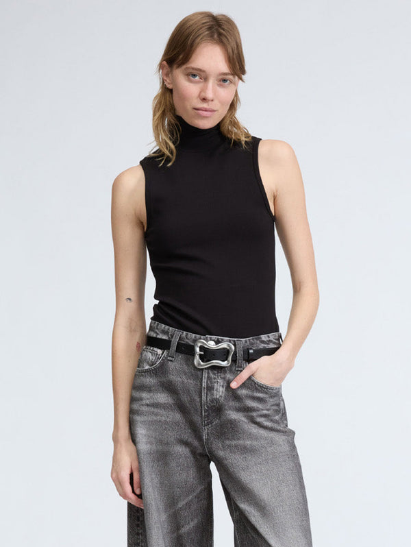 Irina Ponte Turtleneck Tank Top - Black-RAG + BONE-Over the Rainbow