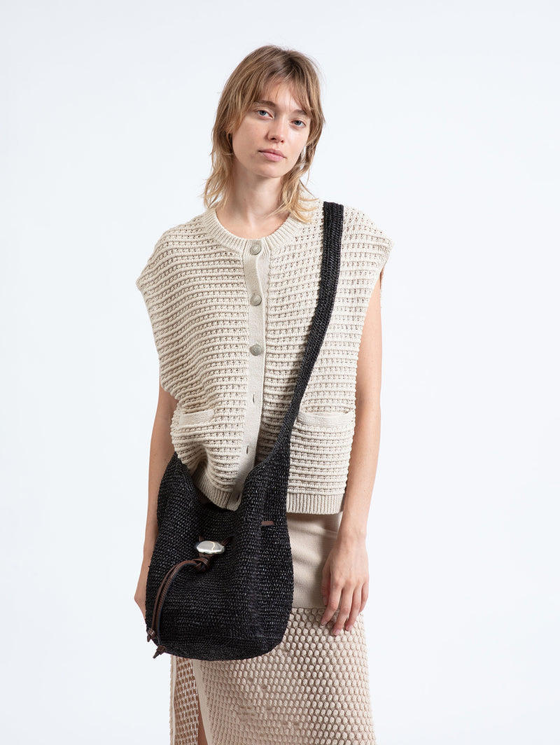 Daily Straw Bucket Bag - Black-RAG + BONE-Over the Rainbow