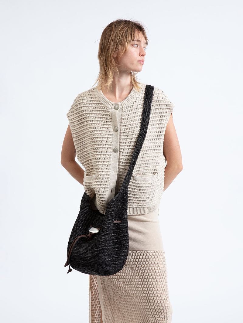 Daily Straw Bucket Bag - Black-RAG + BONE-Over the Rainbow