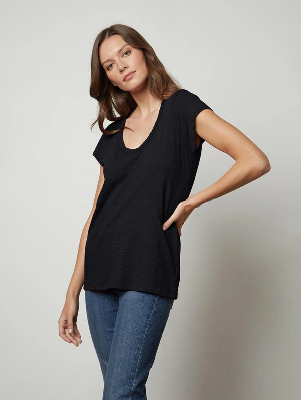 Kira Short Sleeve Scoop Tee - Black-Velvet-Over the Rainbow