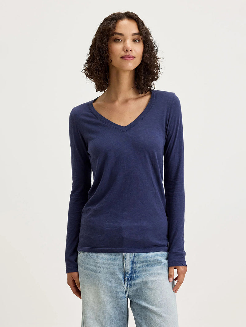 Blaire V-Neck Long Sleeve Tee - Bluechip-Velvet-Over the Rainbow