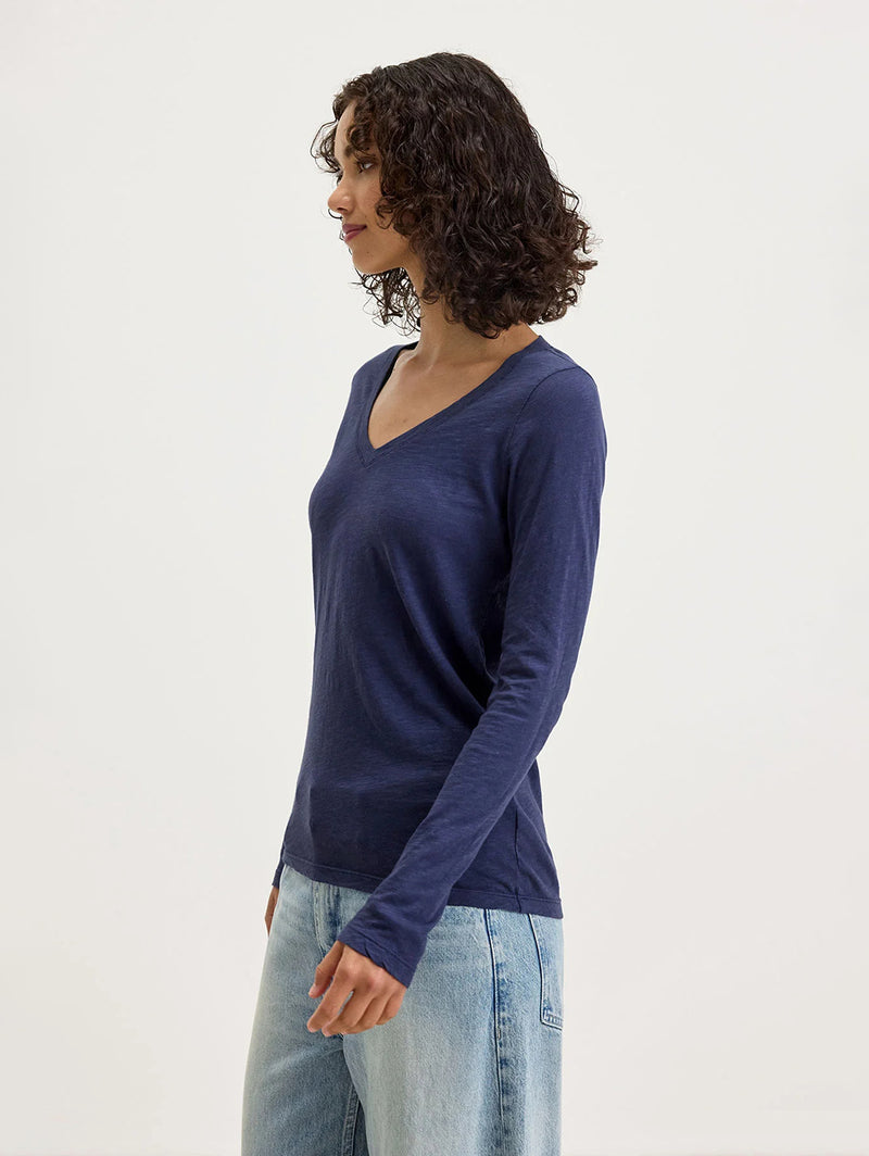 Blaire V-Neck Long Sleeve Tee - Bluechip-Velvet-Over the Rainbow