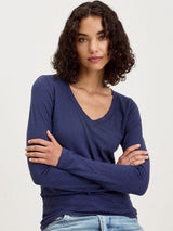 Blaire V-Neck Long Sleeve Tee - Bluechip-Velvet-Over the Rainbow