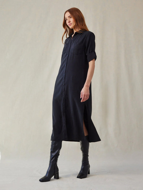 Western Yoke Duster Dress - Black-Bella Dahl-Over the Rainbow