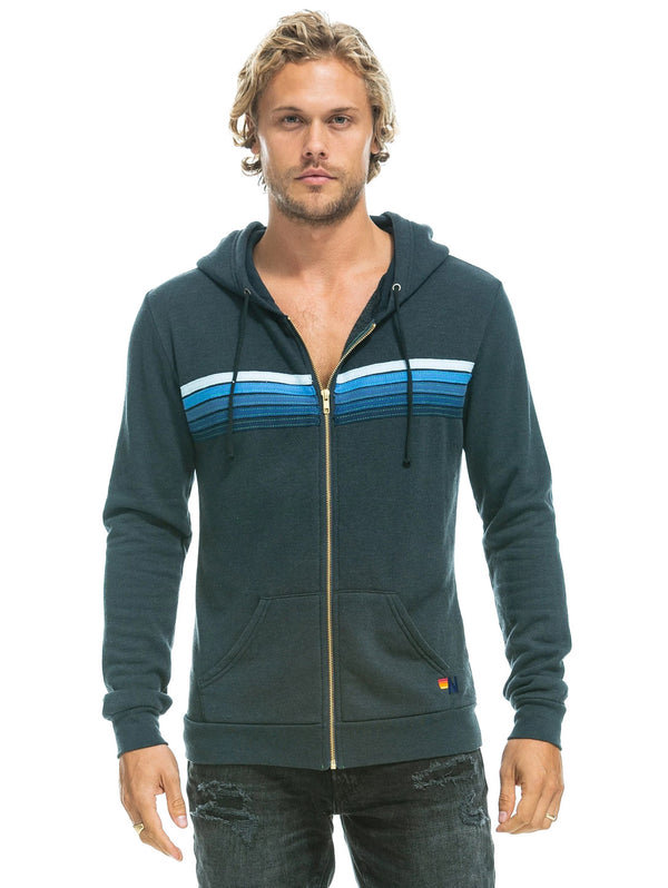 5 Stripe Hoodie - Charcoal Blue Stripes-AVIATOR NATION-Over the Rainbow